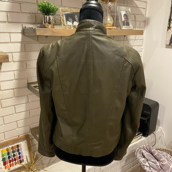 Olive Green Helmut Lang Leather Jacket, large - Picture 6 of 12